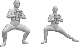 Pose Reference- Muscular females training pose - Two muscular females are training together, squatting with weights