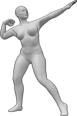 Pose Reference- Female showing muscles pose - Muscular female standing hero pose, showing arm muscles pose