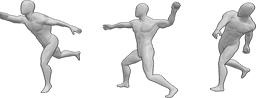 Pose Reference- Throwing Positions - Three realistic men models in different throwing positions