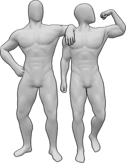 Pose Reference- Muscle males together pose - Two muscle males are standing and posing together, showing muscles