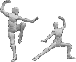 Pose Reference- Males tai chi pose - Two males are doing tai chi together, tai chi pose