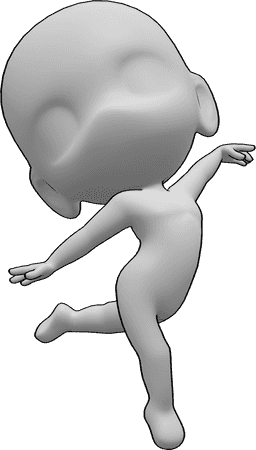 Pose Reference- Ballet jump chibi pose - Acrobatic jump, ballet dancing chibi pose