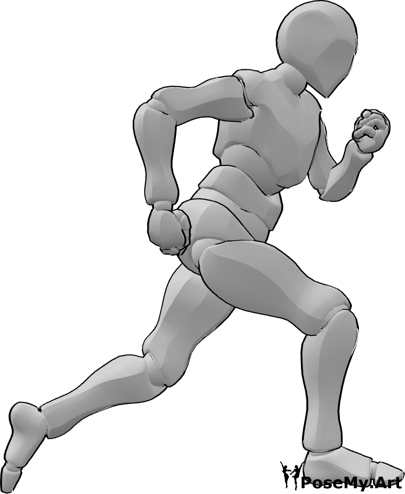 Pose Reference- Male fast running pose - Male is running fast with clenched fists, looking forward
