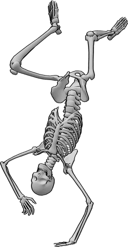 Referencia de poses- Postura del esqueleto - El esqueleto está bailando breakdance, realizando un giro de una mano