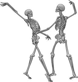 Referencia de poses- Esqueleto con pose de baile romántico - Dos esqueletos bailan románticos juntos y posan