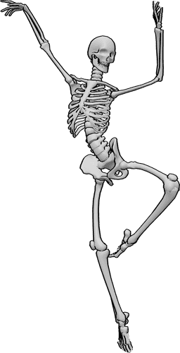 Posen-Referenz- Skelett Ballett tanzen Pose - Skelett tanzt Ballett und posiert, während es auf dem rechten Fuß steht