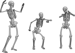Posen-Referenz- Skelette Huhn Tanz Pose - Drei Skelette tanzen den Hühnertanz