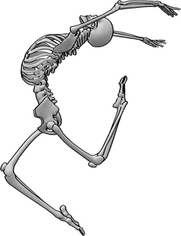 Posen-Referenz- Skelett akrobatische Sprungpose - Das Skelett führt einen akrobatischen Tanzsprung in der Luft auf