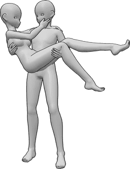 Pose Reference- Male holding female pose - Anime male is holding the female, the female is hugging him