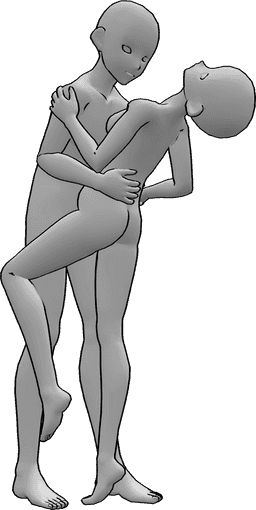 Pose Reference- Anime dancing hugging pose - Anime female and male couple is dancing, hugging each other