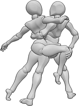 Posen-Referenz- Tango hält Beinstellung - Frau und Mann tanzen Tango, der Mann hält das rechte Bein der Frau