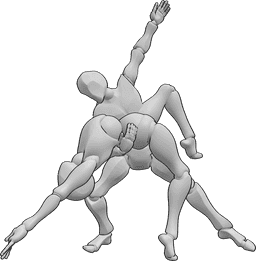 Posen-Referenz- Weiblich männlich Tango Pose - Dynamische Tango-Pose, der Mann hält die Frau mit der rechten Hand