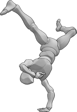 Pose Reference- Breakdance handstanding leg pose - Male breakdancer is performing a right handstand leg freezing pose