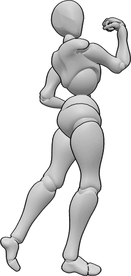Pose Reference- Female showing muscles pose - Fitness female is standing and posing, showing her muscles