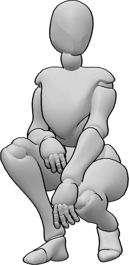 Posen-Referenz- Weibliche hübsche hockende Pose - Hübsche weibliche Hockstellung, hockend mit geschlossenen Beinen und entspannten Händen