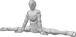 Referencia de poses- Postura de separación lateral masculina - El hombre está haciendo un split lateral, apoyándose en sus manos y mirando hacia adelante.