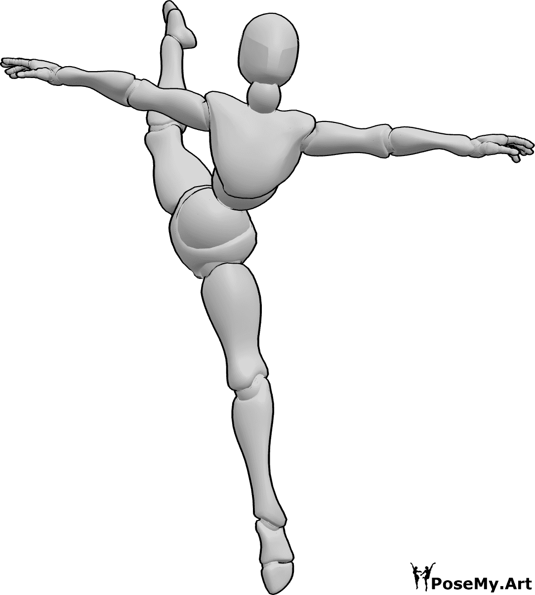 Pose Reference- Side split jumping pose - Female is dancing, jumping high while doing a side split in the air