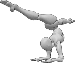 Referência de poses- Cotovelo em pé dividido - A mulher tem o cotovelo em pé e faz um front split no ar