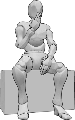 Referência de poses- Pose confortável de fumador sentado - Homem sentado numa posição confortável e a fumar, segurando o cigarro com a mão direita