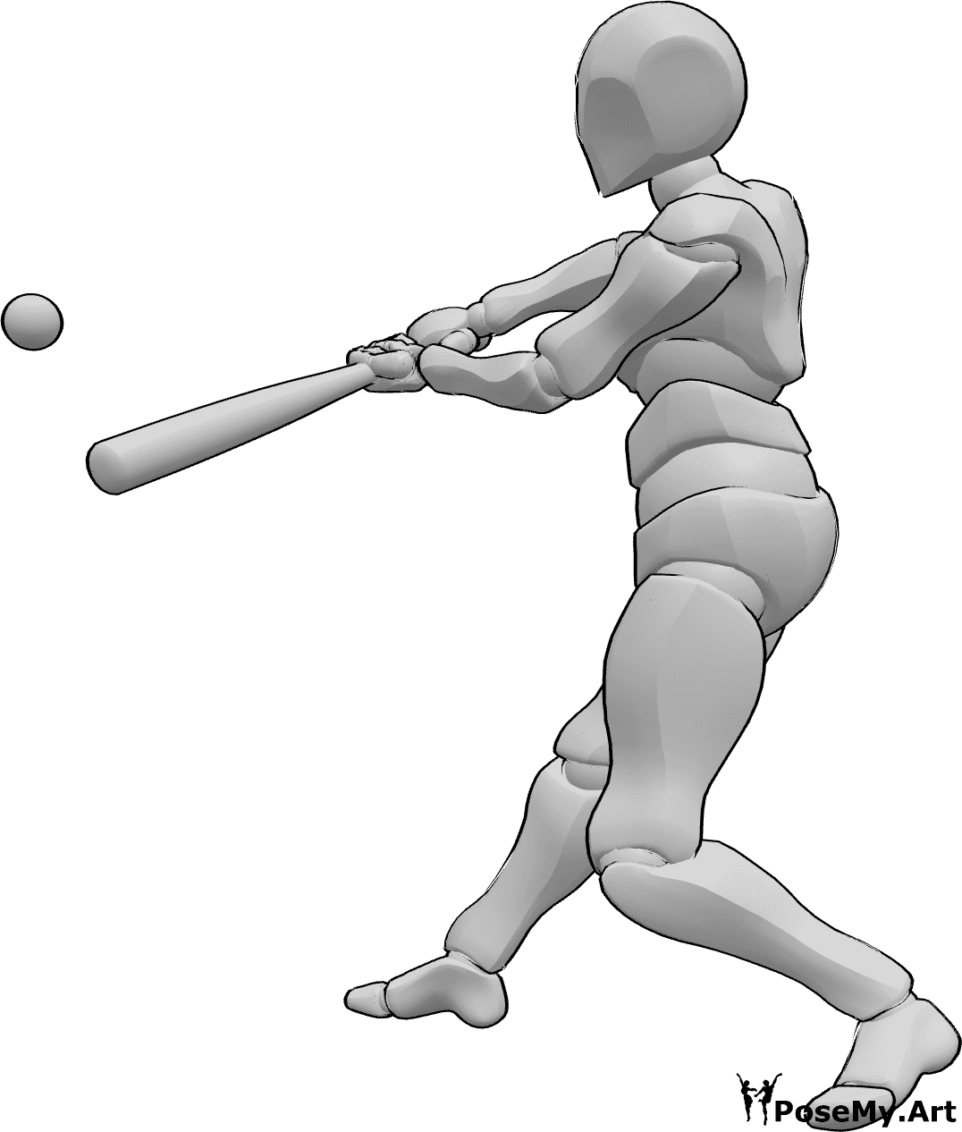 Pose Reference- Hitting baseball pose - Male baseball player is standing and hitting the ball