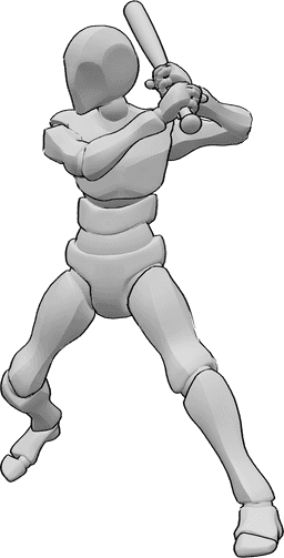 Référence des poses- Préparation de la pose de la boule à venir - Un joueur de baseball se tient debout et se prépare à frapper la balle.