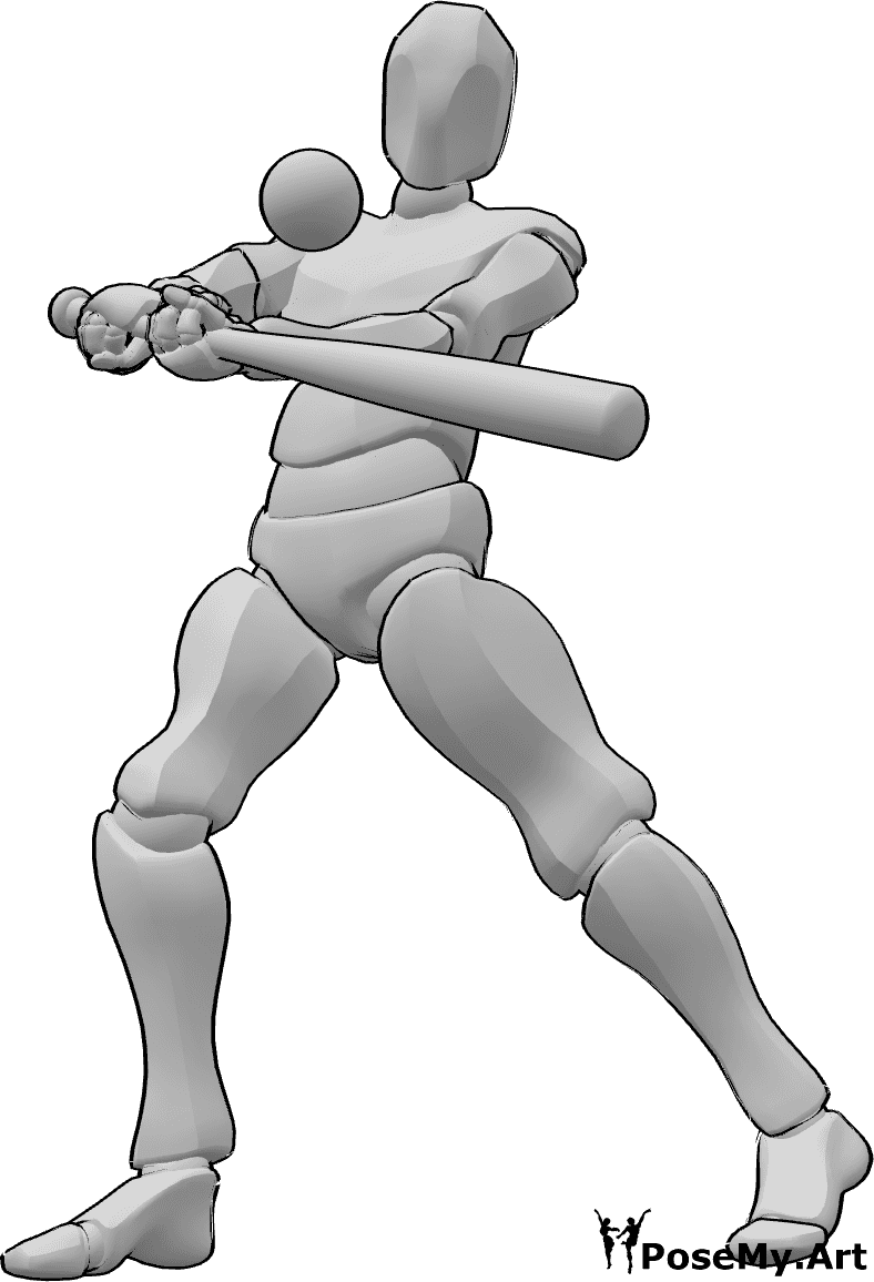 Pose Reference- Male baseball pose - Male baseball player is hitting the ball with the baseball bat