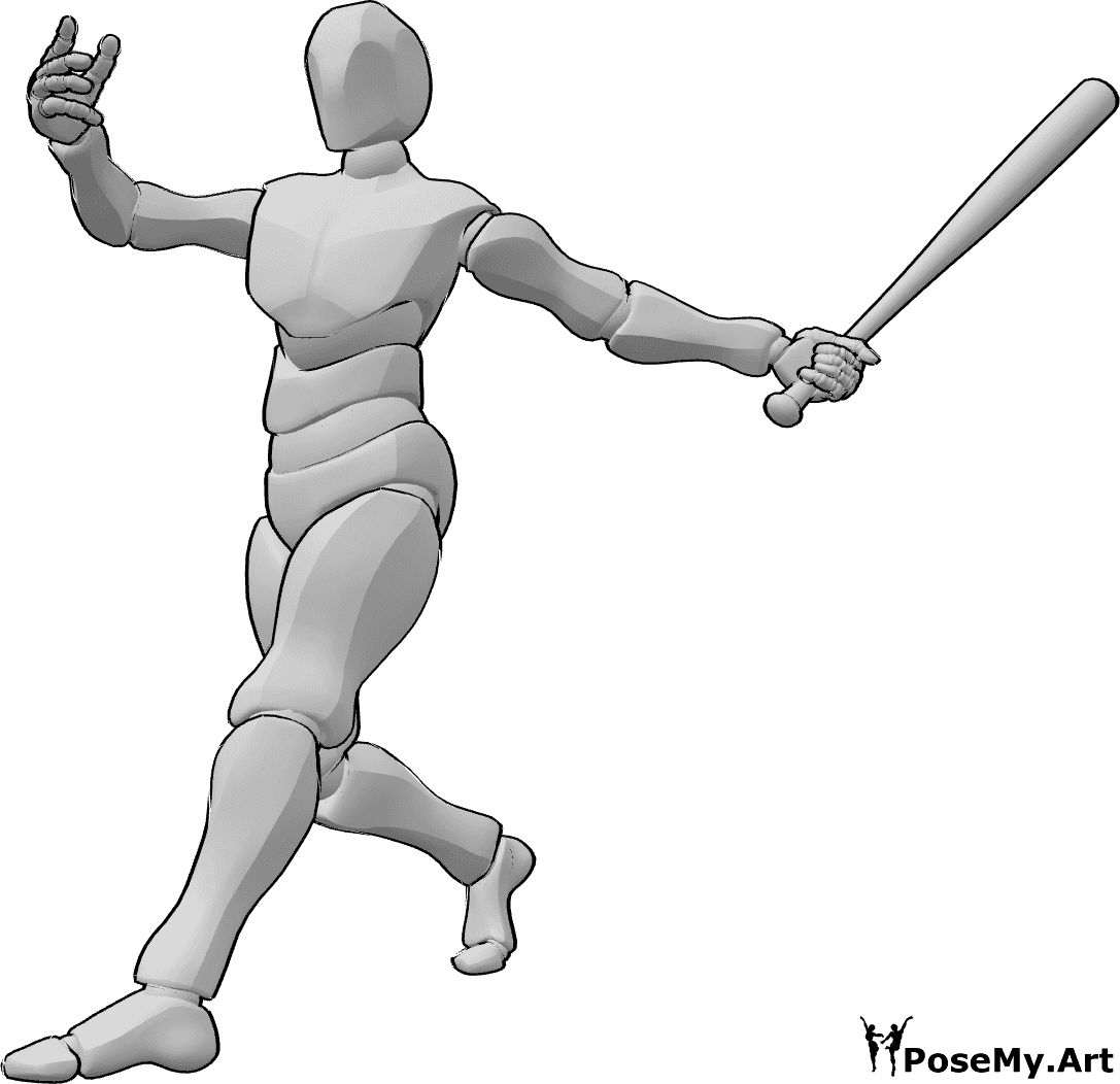 Pose Reference- Dynamic baseball pose - Male baseball player dynamic pose, holding a baseball bat in his left hand