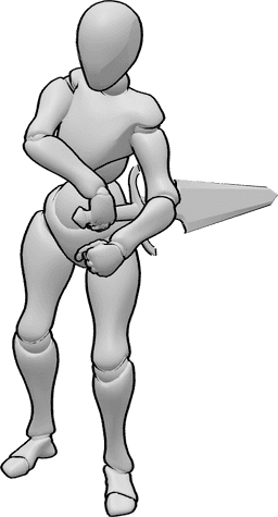 Posen-Referenz- Zeichnen von Hüftschwertposen - Frau zieht ein Schwert aus der Hüfte