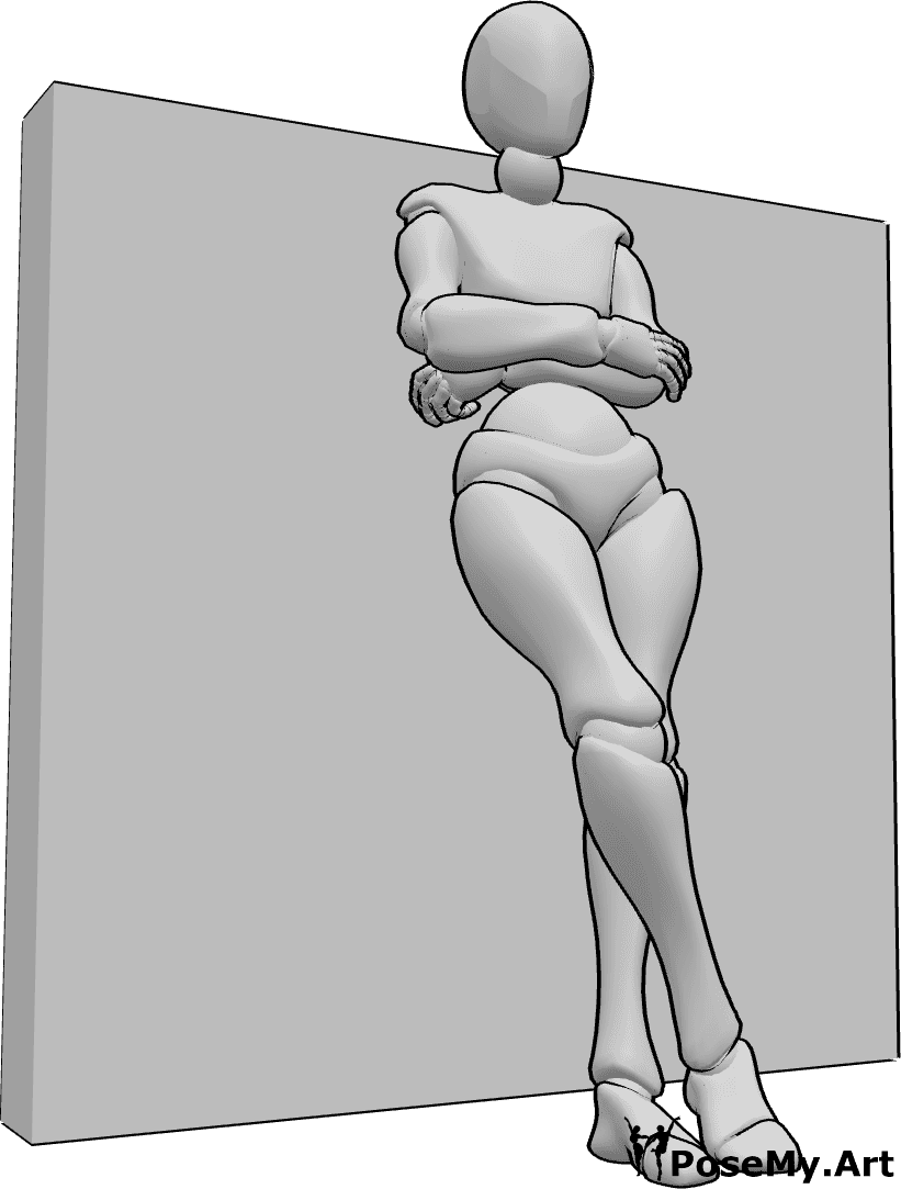 Pose Reference- Female leaning looking pose - Female is leaning against the wall with her legs crossed and looking forward