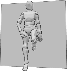 Riferimento alle pose- Posa maschile a parete - L'uomo è appoggiato al muro, la mano destra è in tasca e guarda a sinistra.