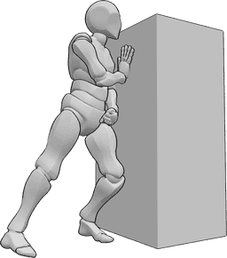 Riferimento alle pose- Posizione di spinta per tutto il corpo - L'uomo è in piedi e spinge un oggetto pesante con tutto il corpo.