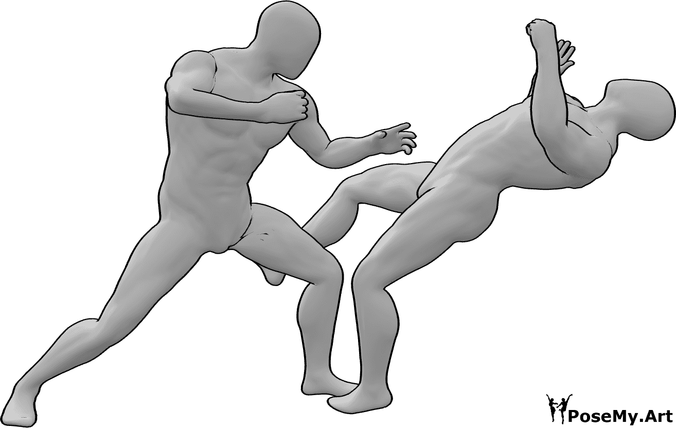 Pose Reference- two men fight knockout - two male fight one is knocked out
