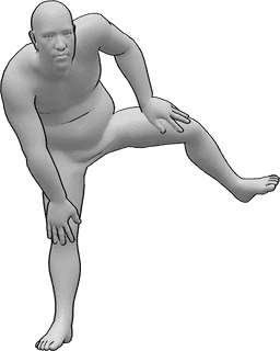 Referencia de poses- Postura de pierna de luchador de sumo - Luchador de sumo masculino está de pie y levanta la pierna izquierda, manteniendo las manos sobre las rodillas
