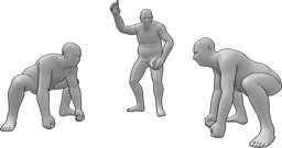 Référence des poses- Pose Sumo poings accroupis - Les lutteurs sont accroupis, les poings au sol, avant que l'arbitre ne donne le signal du début de la lutte.