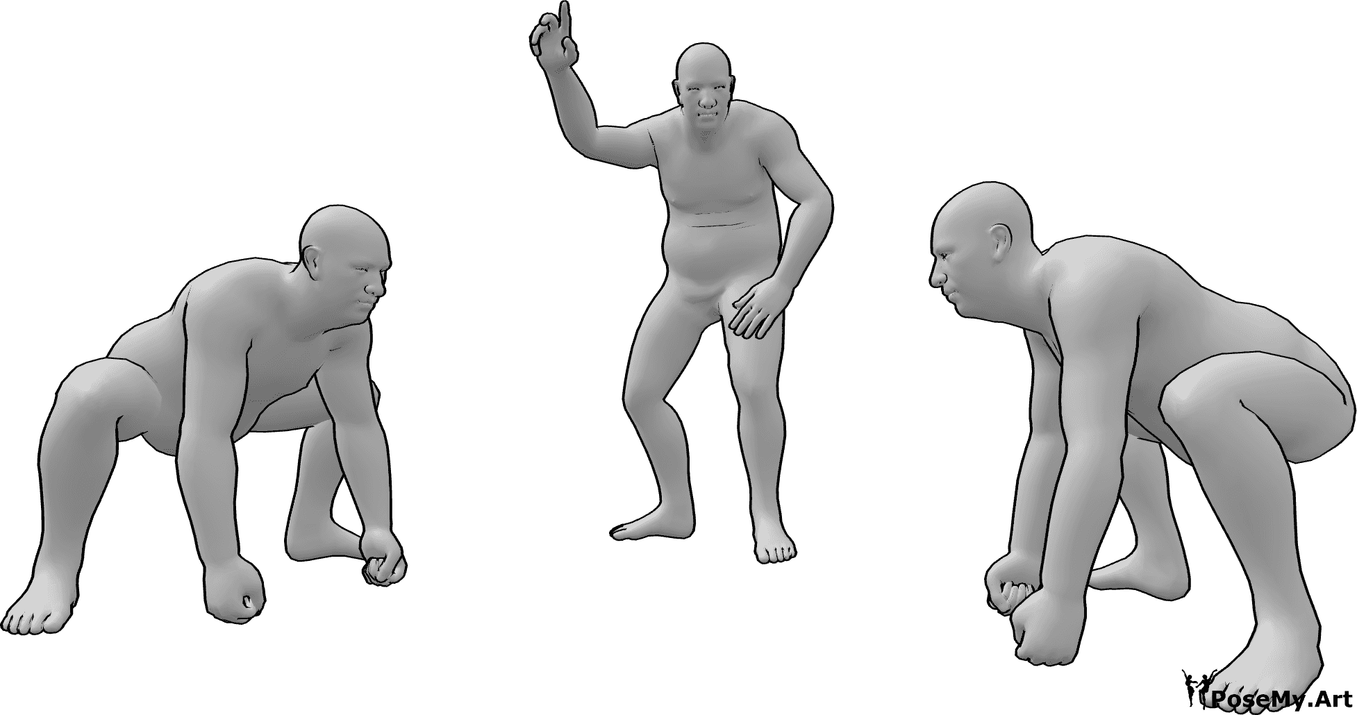 Pose Reference- Sumo crouching fists pose - Wrestlers are crouching with fists on the floor, before the referee signals to start wrestling