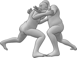 Référence des poses- Lutte sumo, pose de poussée - Deux lutteurs de sumo se battent, ils se repoussent l'un l'autre.