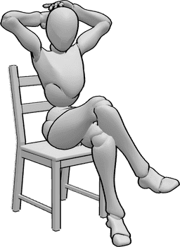 Référence des poses- Femme assise sur une chaise - Femme assise sur une chaise, la jambe droite par-dessus la jambe gauche