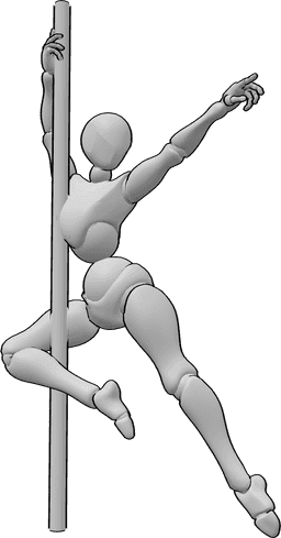 Référence des poses- Danseuse prenant la pose du mât - La danseuse tient le mât avec la main droite et la jambe droite.
