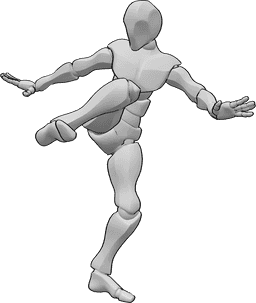 Referência de poses- Pose do pontapé lateral baixo - Pose masculina de capoeira com pontapé lateral baixo com o pé direito