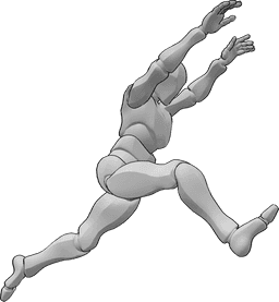 Référence des poses- Parkour building jumping pose - L'homme saute d'un bâtiment à l'autre, pose de parkour jump.
