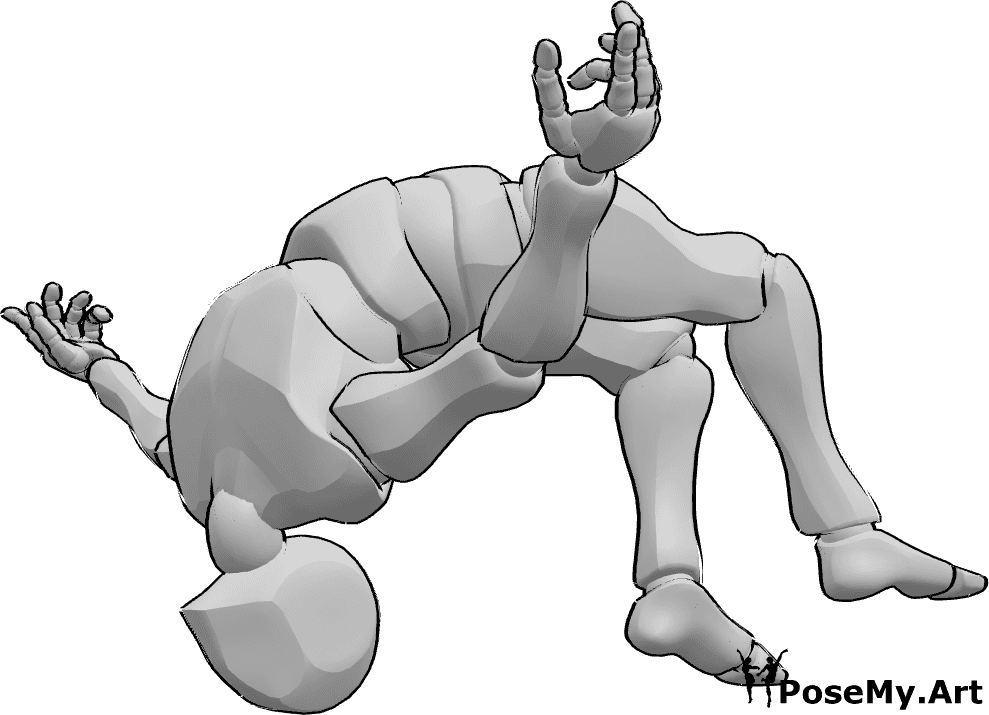 Pose Reference- Parkour backflip pose - Male doing a backflip in the air, parkour backflip pose