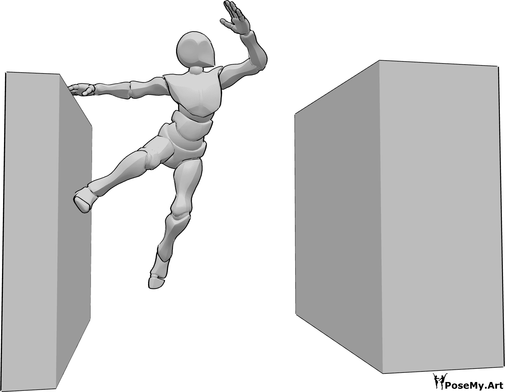 Pose Reference- Parkour jumping walls pose - Male is jumping on the walls, jumping from one wall to another
