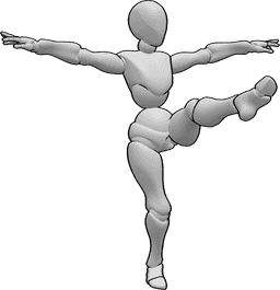 Référence des poses- Femme dansant le rockette kick - Pose de danse féminine, faisant un coup de pied de rockette