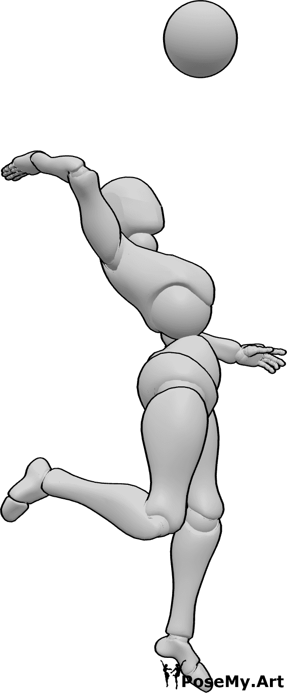 Pose Reference- Right hand hit pose - Female volleyball player is jumping and hitting the ball with her right hand