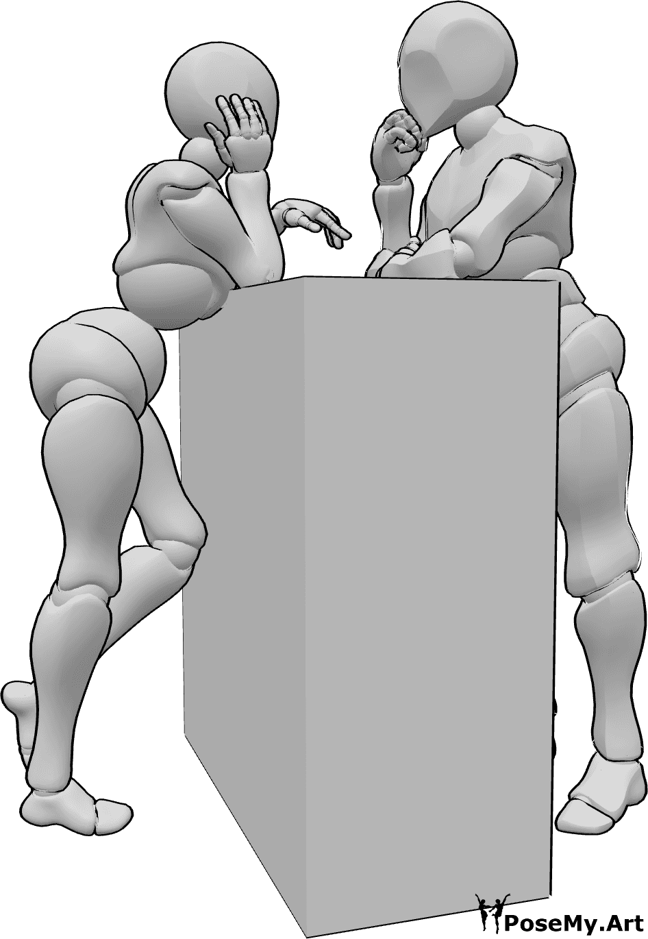 Pose Reference- Flirting bar counter pose - Female and male are leaning on the bar counter and flirting