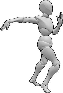 Referencia de poses- Postura femenina bailando salsa - Mujer en plena pose de bailarina de salsa, con la mano derecha extendida hacia un lado