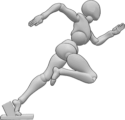 Referencia de poses- Postura de velocista atlética - Postura de velocista profesional, pose de mujer atlética que corre rápido