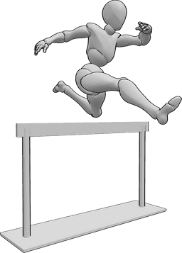 Referência de poses- Pose de corrida de obstáculos feminina - O atletismo feminino é a corrida de obstáculos, saltando por cima de um obstáculo ao correr