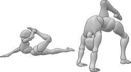 Referência de poses- Pose de ginástica feminina - As mulheres atléticas e flexíveis estão a fazer ginástica e poses de ioga
