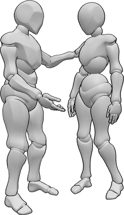 Referencia de poses- Mujer hombre triste conversación pose - Mujer y hombre están de pie y tienen una conversación triste, hablando de noticias tristes